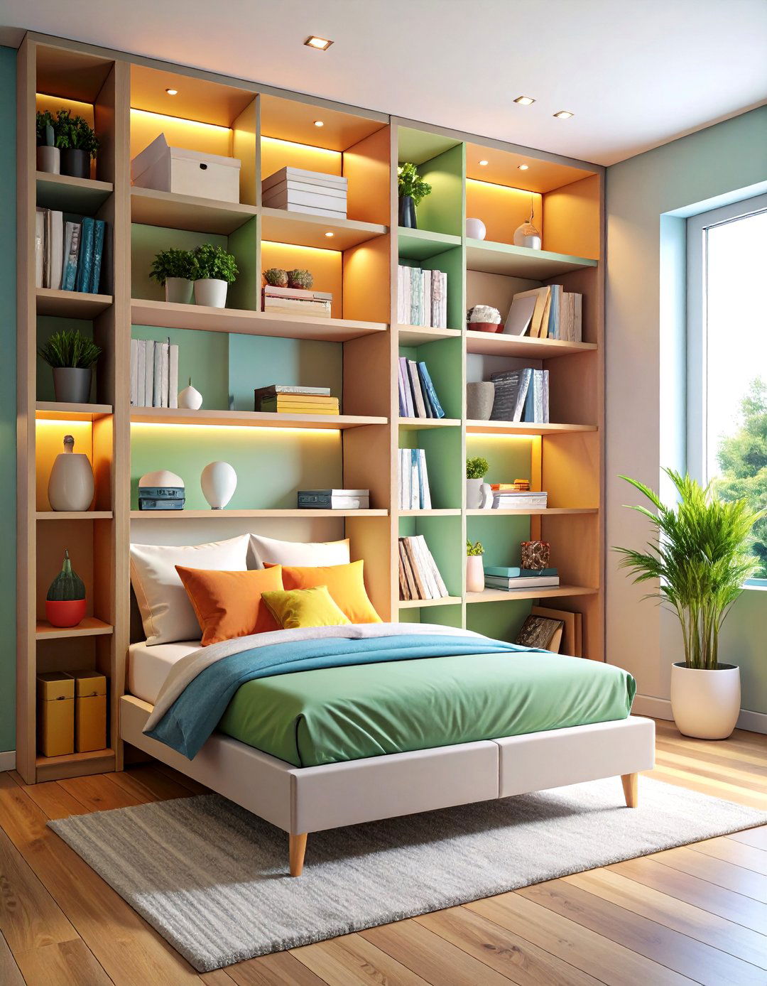 Corner Storage Tower with Open Shelving - 24 Bedroom Corner Ideas