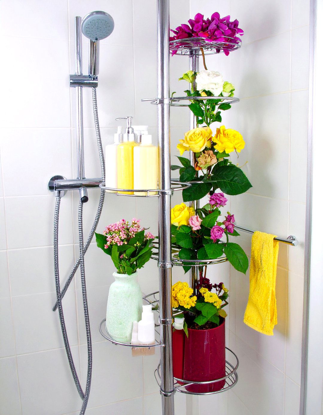 Corner Tension Pole Systems - 24 Shower Storage Ideas