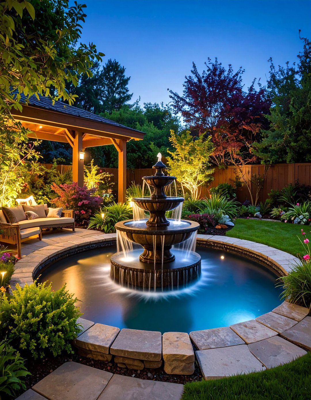 Corner Water Feature Sanctuary - 24 Corner Patio Ideas