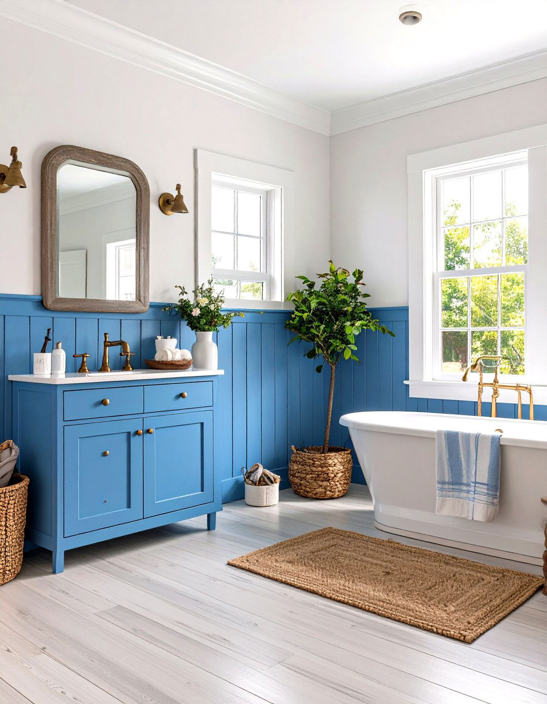 Cornflower Blue Beadboard Wainscoting - 24 blue powder room ideas