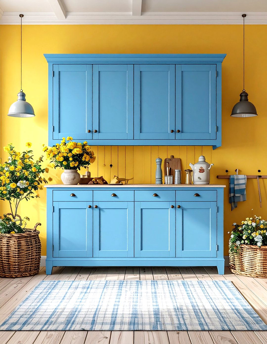 Cornflower Blue and Primrose Yellow Country - 24 Yellow and Blue Living Room Ideas