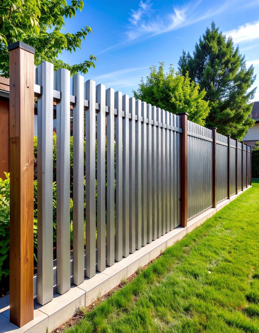 Corrugated Metal Industrial Fence - 24 Backyard Fence Ideas