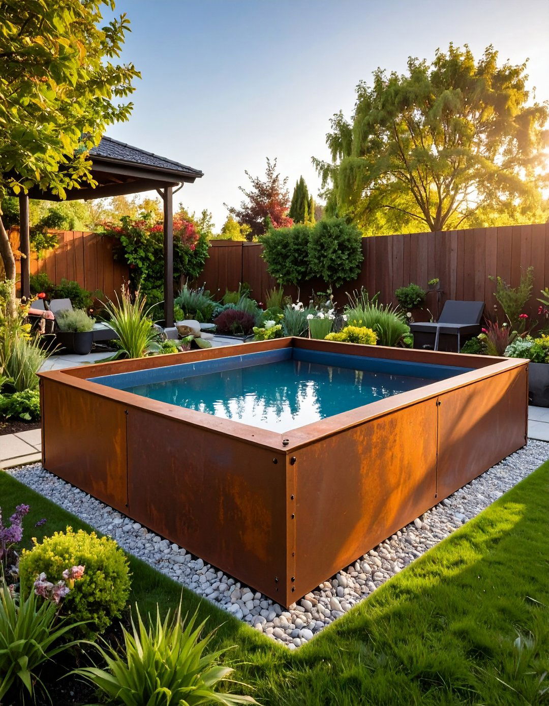Corten Steel Industrial Pond with Modern Aesthetics - 24 Raised Garden Pond Ideas