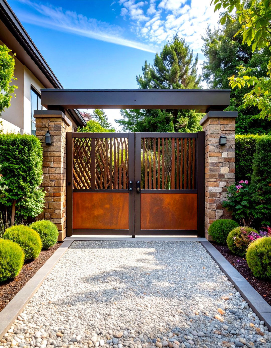 Corten Steel Weathering Panel Gates - 24 Metal Garden Gate Ideas