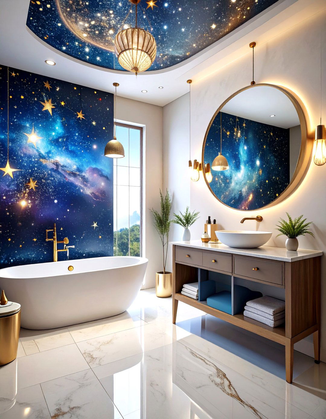 Cosmic Eclectic Powder Room with Celestial Themes - 24 Eclectic Powder Room Ideas