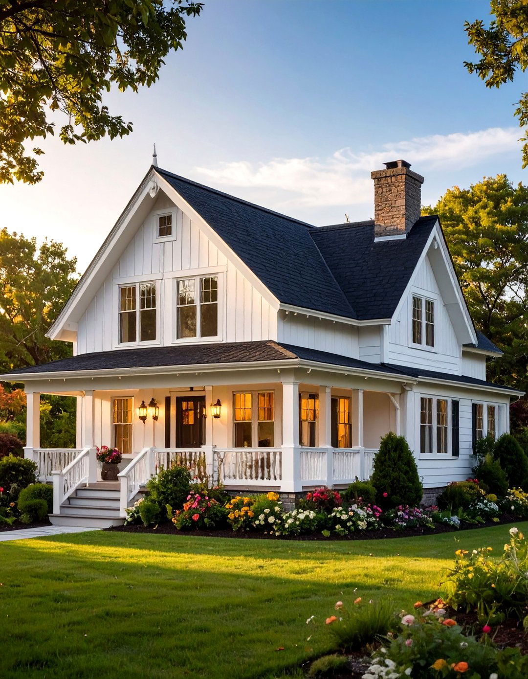Cottage Core Aesthetic - 24 White Exterior Home with a Black Roof Ideas