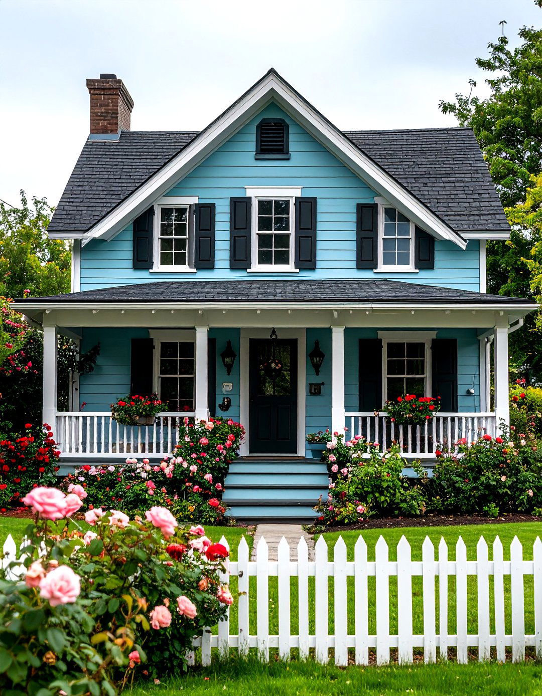 Cottage Core Dream in Baby Blue with Black Details - 24 Blue House With Black Trim Ideas