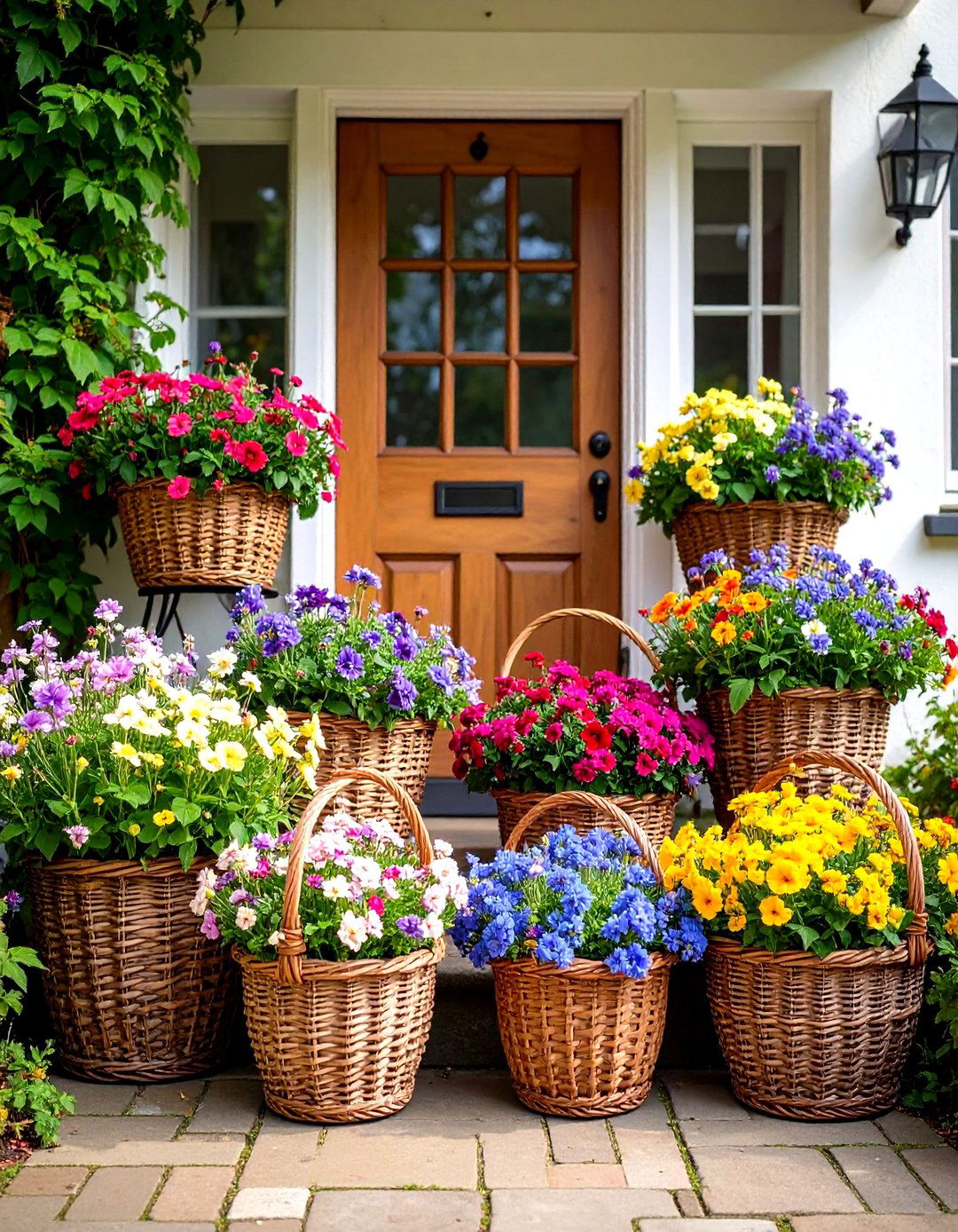 Cottage Garden Basket Collection - 24 Spring Front Door Decor Ideas
