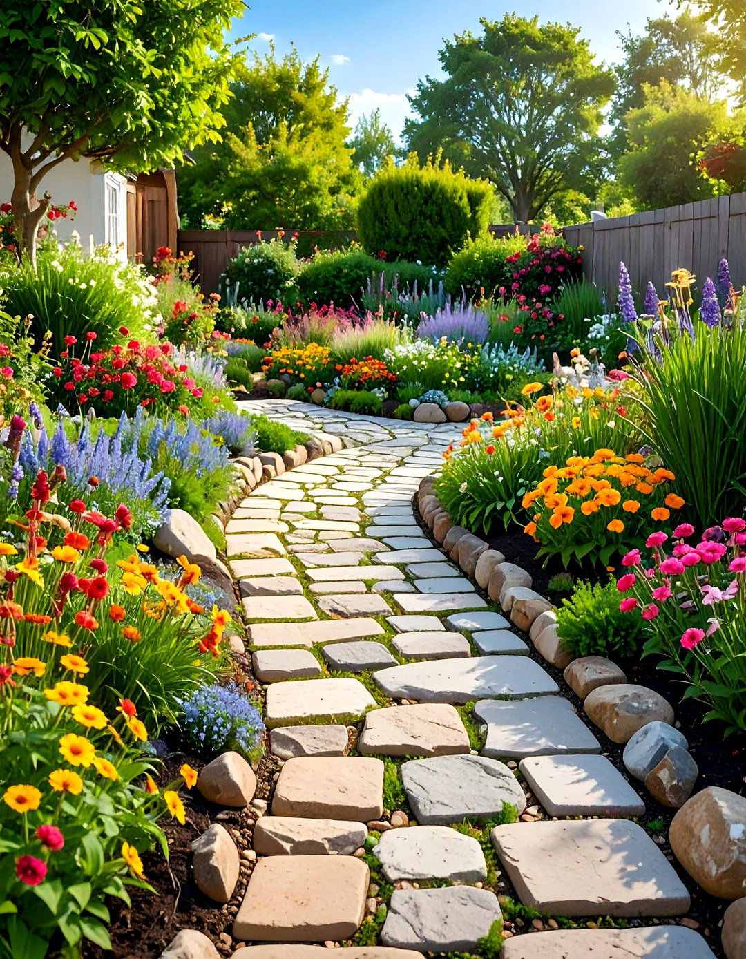 Cottage Garden Border Cobblestone Style - 24 Cobble Stone Walkway Ideas