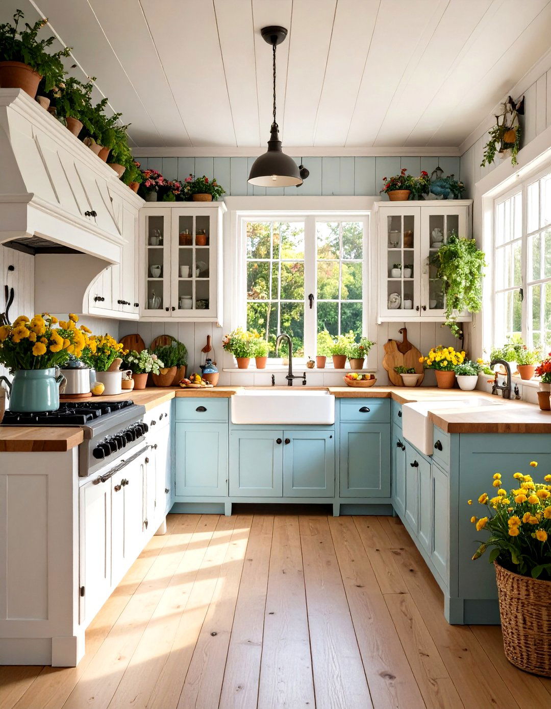 Cottage Garden Kitchen with Picket Fence Details - 24 Shabby Chic Kitchen Ideas
