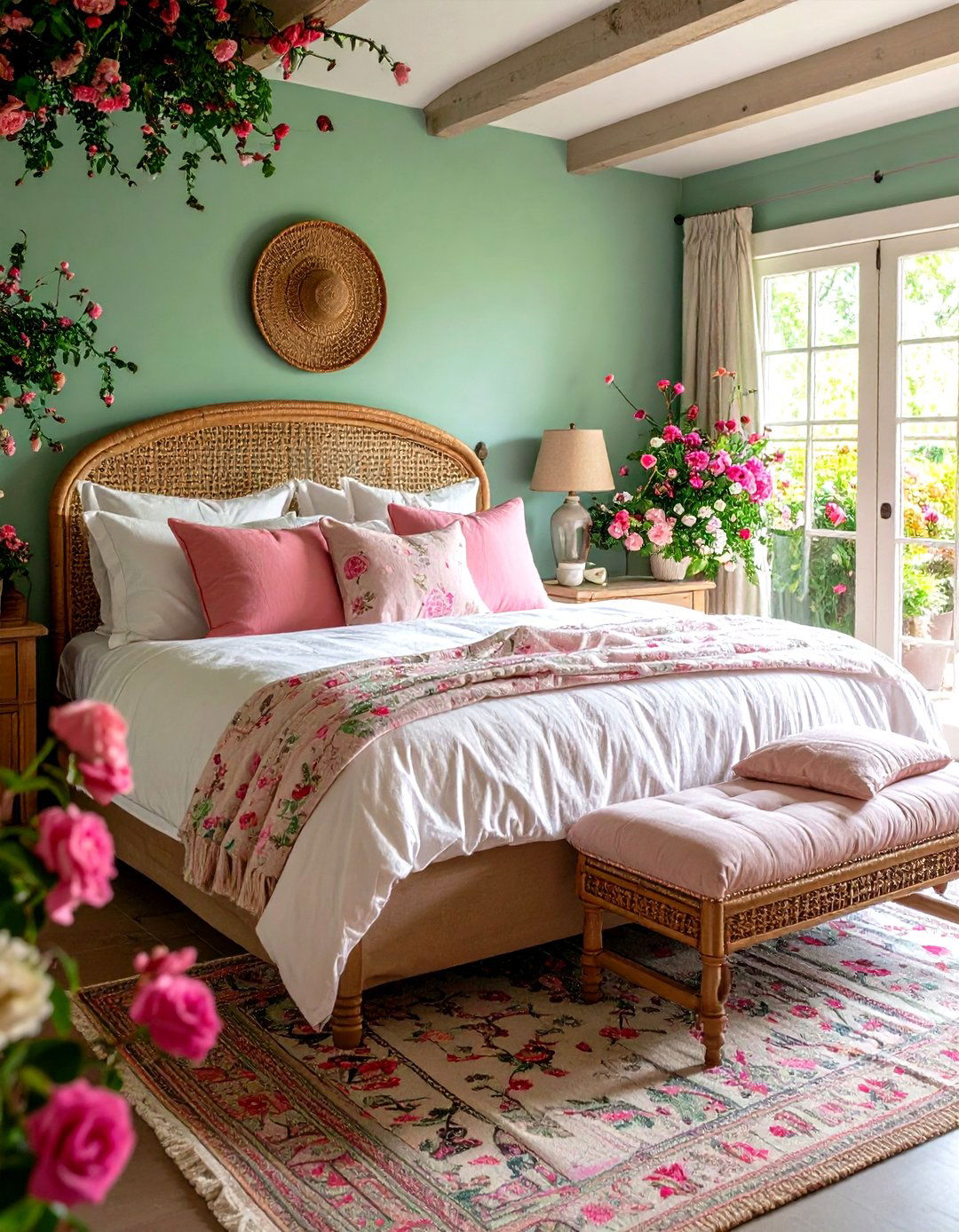 Cottage Garden Pink and Green Floral Mix - 24 Pink and Green Bedroom Ideas