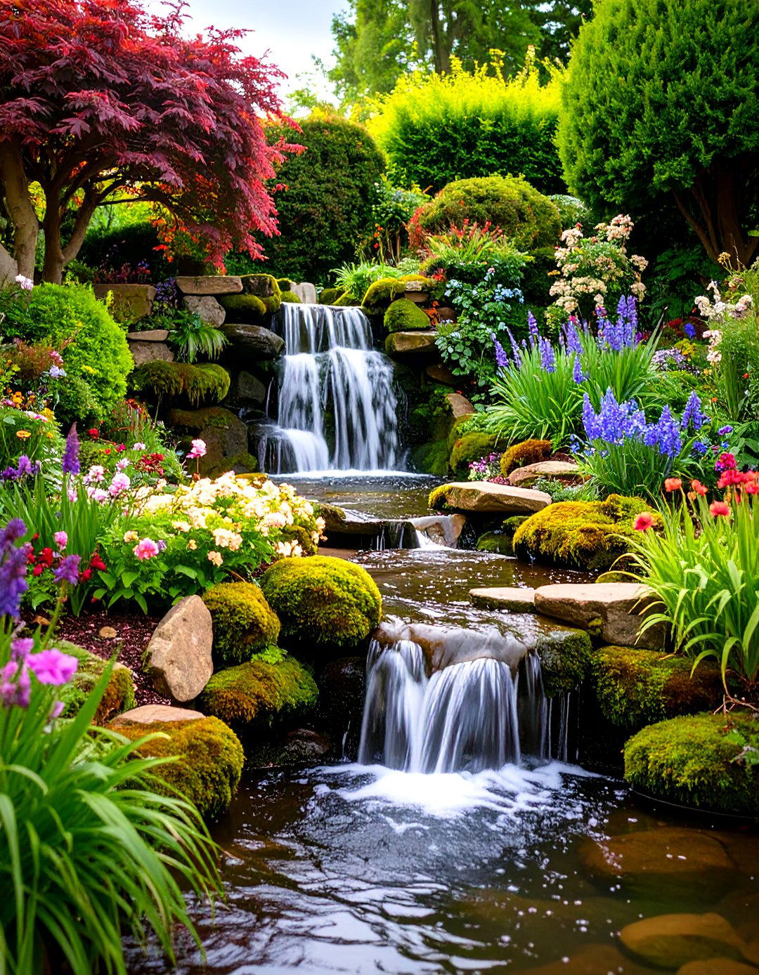 Cottage Garden Style Waterfall - 24 Pondless Waterfall Design Ideas