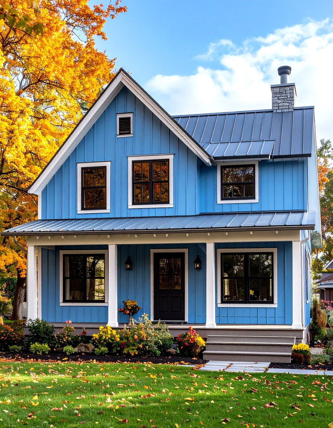Cottage Industrial Light Blue with Metal Accents - 24 light blue house exterior ideas