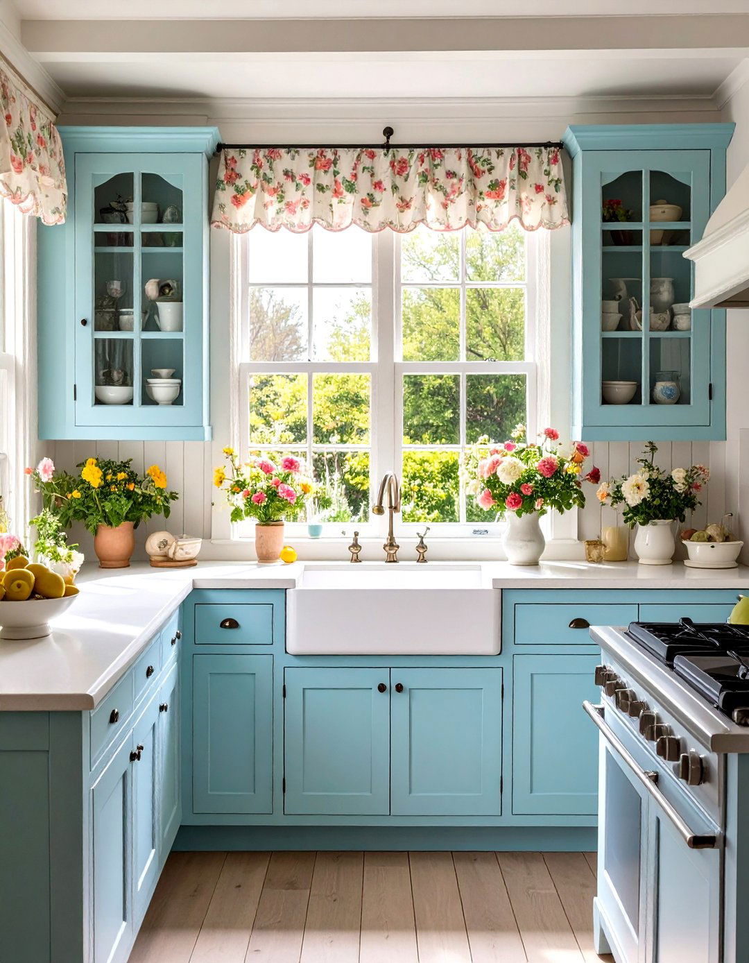 Cottage Kitchen Window with Floral Motifs - 24 Kitchen Window Ideas