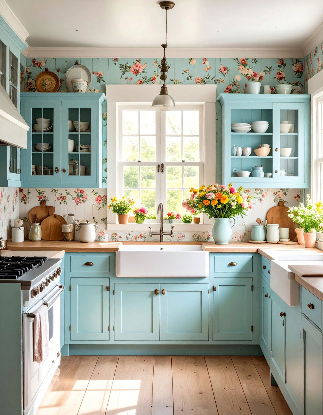 Cottage Kitchen with Floral Patterns and Soft Pastels - 24 Cozy Kitchen Ideas