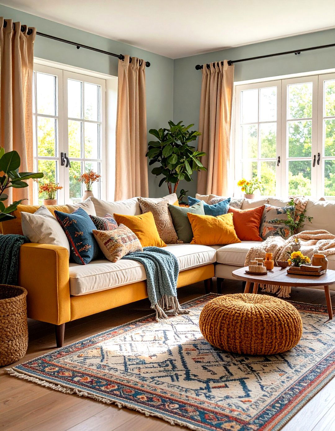 Cottage Living Room with Layered Textiles - 24 Cottage Living Room Ideas