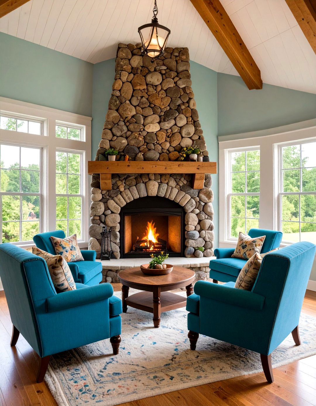 Cottage Style Arched River Rock Fireplace - 24 River Rock Fireplace Ideas
