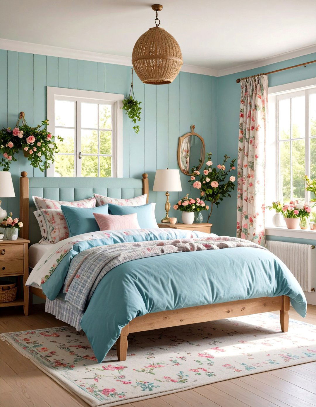 Cottage Style Bed Nook with Floral Patterns - 24 Bed Nook Ideas