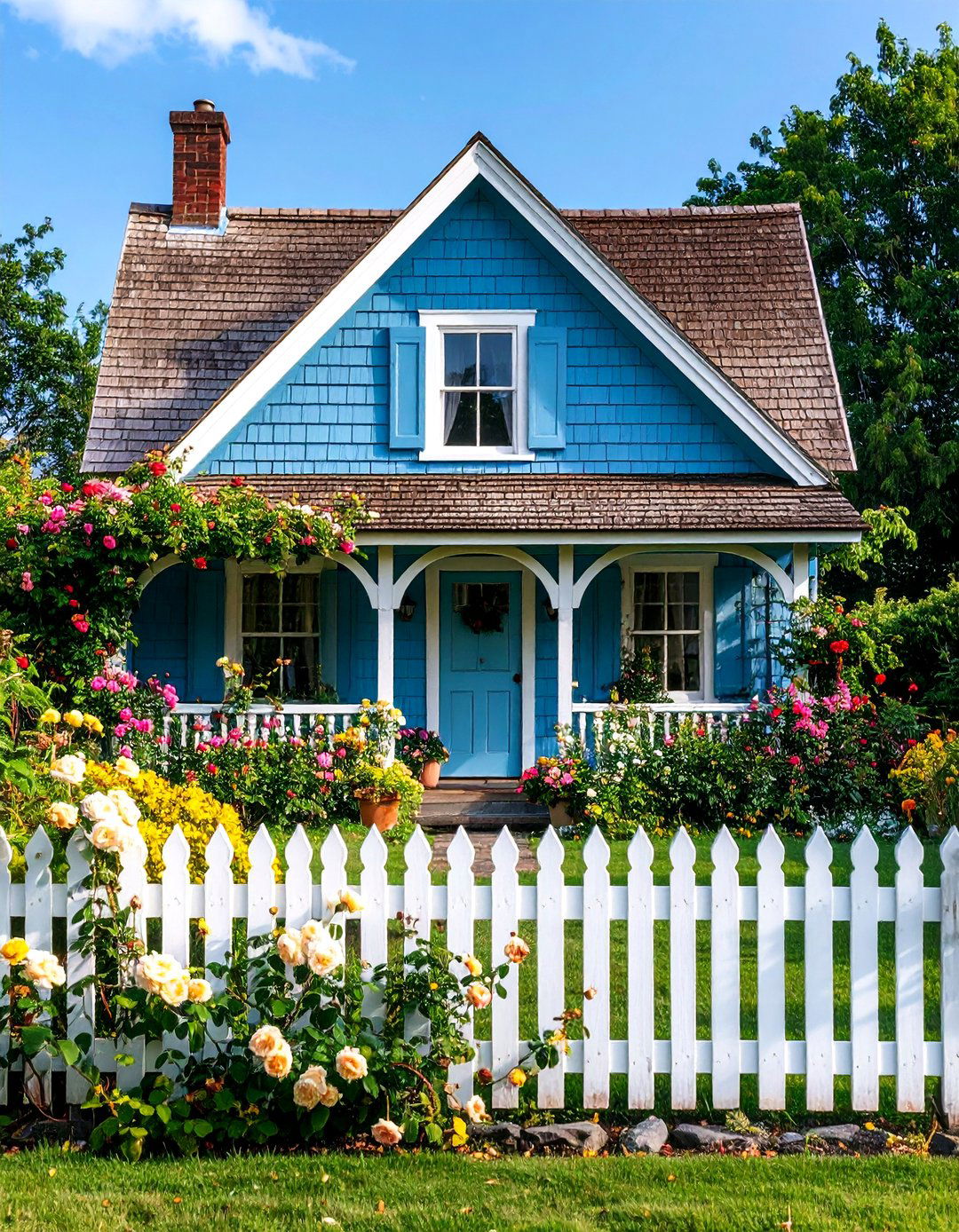 Cottage Style Blue with Rustic Brown Cedar Roof - 24 blue exterior home with a brown roof ideas