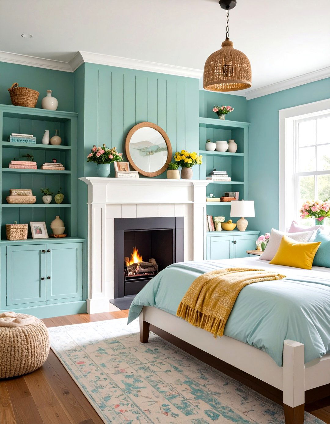 Cottage Style Built in Fireplace with Shelving - 24 Bedroom Fireplace Ideas