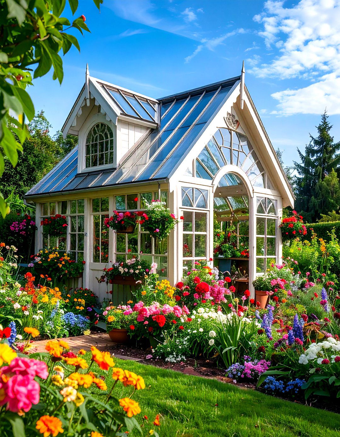 Cottage Style Greenhouse Shed with Decorative Elements - 24 Greenhouse and Shed Combo Ideas