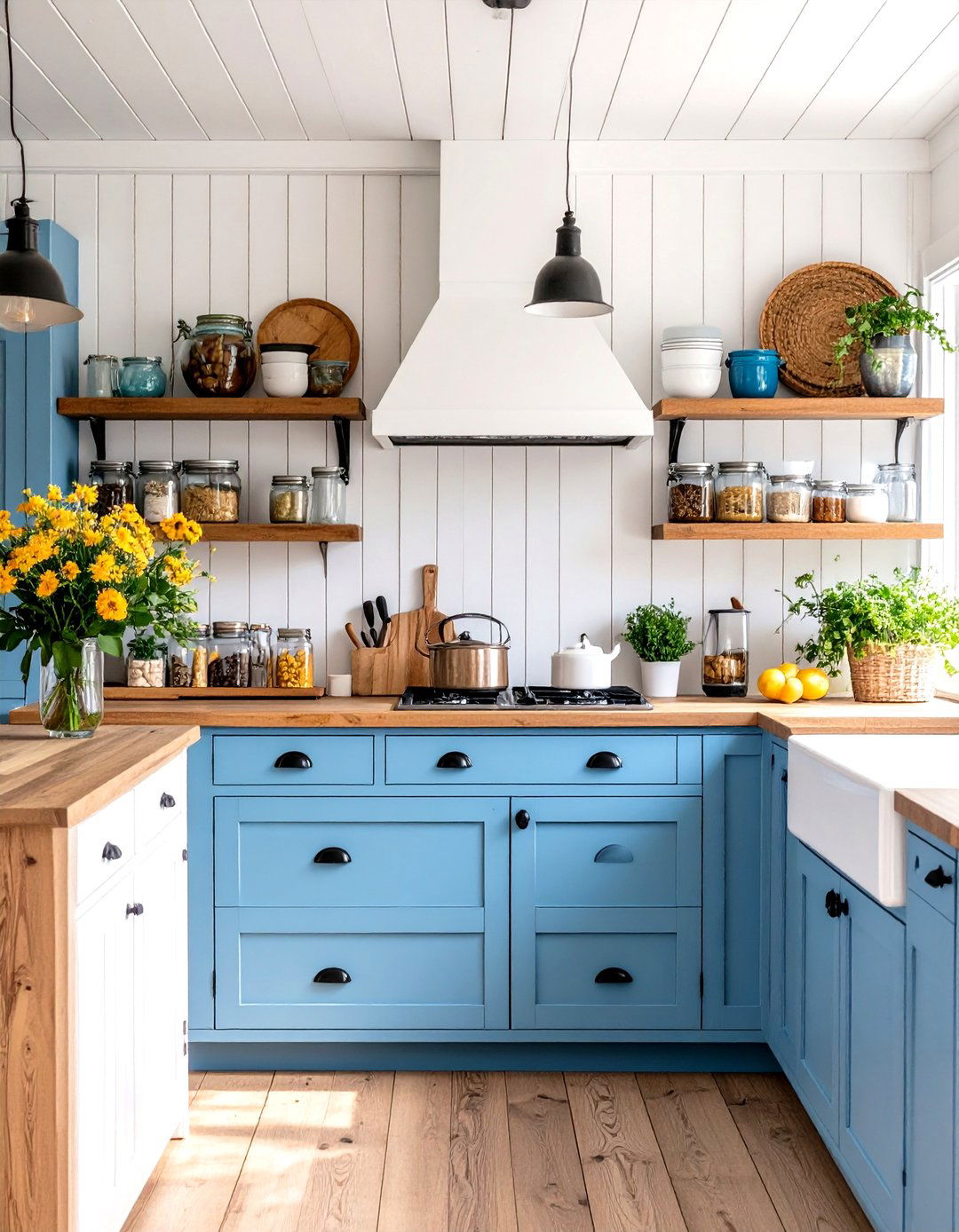 Cottage Style Kitchen with Vintage Black Hardware - 24 White Kitchen Cabinets With Black Hardware