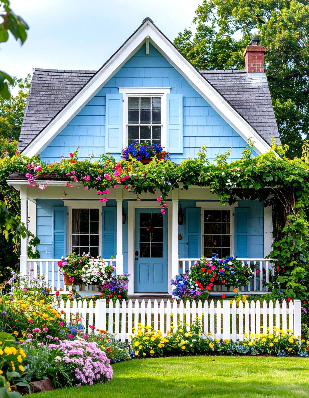 Cottage Style Light Blue with Flower Boxes - 24 light blue house exterior ideas
