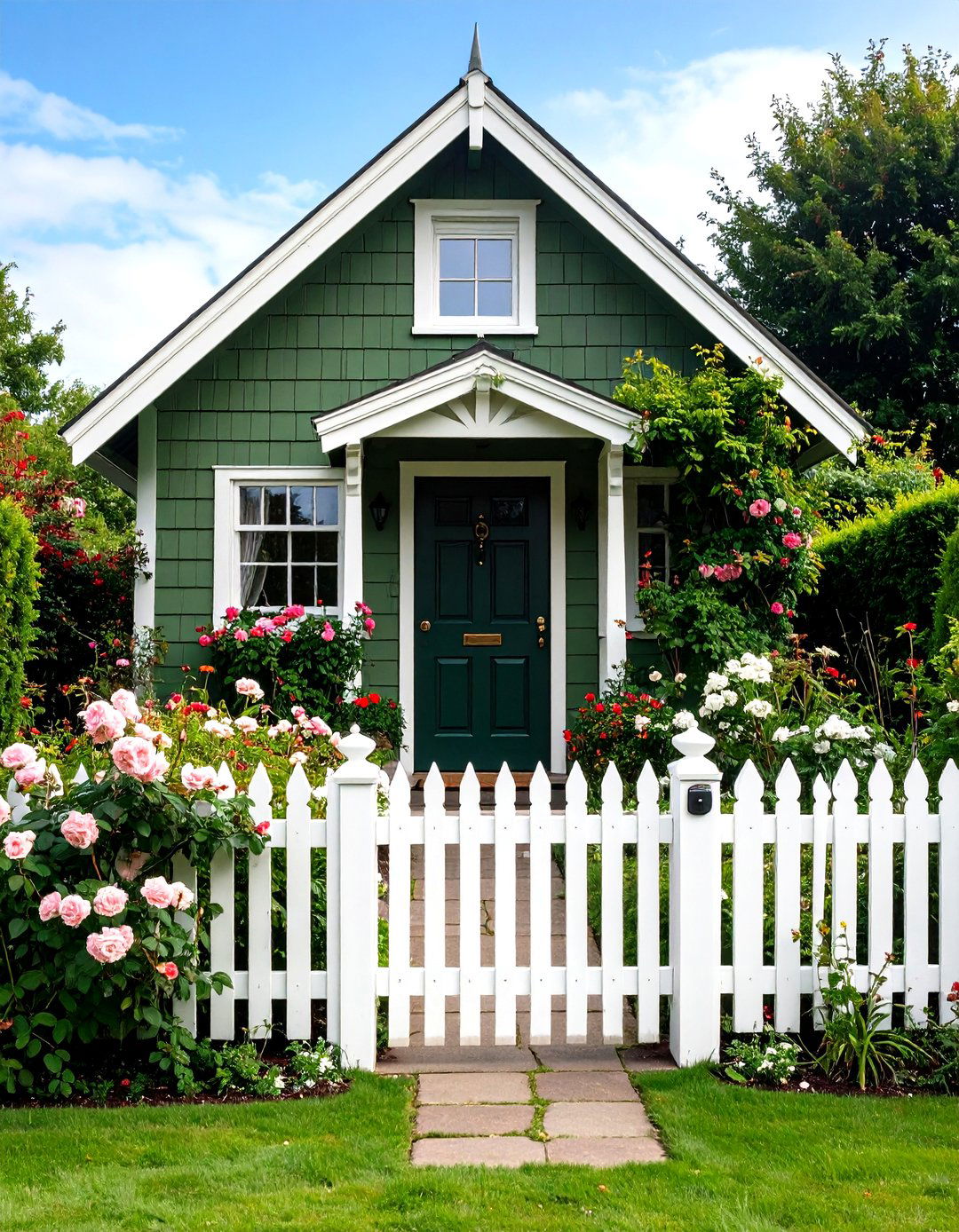 Cottage Style Sage Green House with Charming Black Door - 24 Sage Green House With Black Door