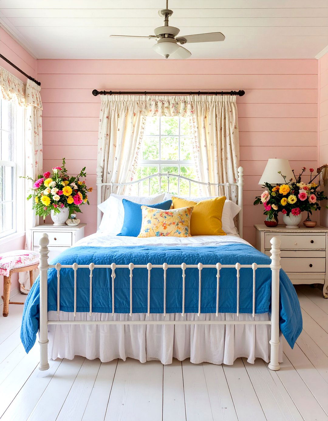 Cottage style Guest Bedroom with Soft Pink Shiplap - 24 shiplap accent wall ideas