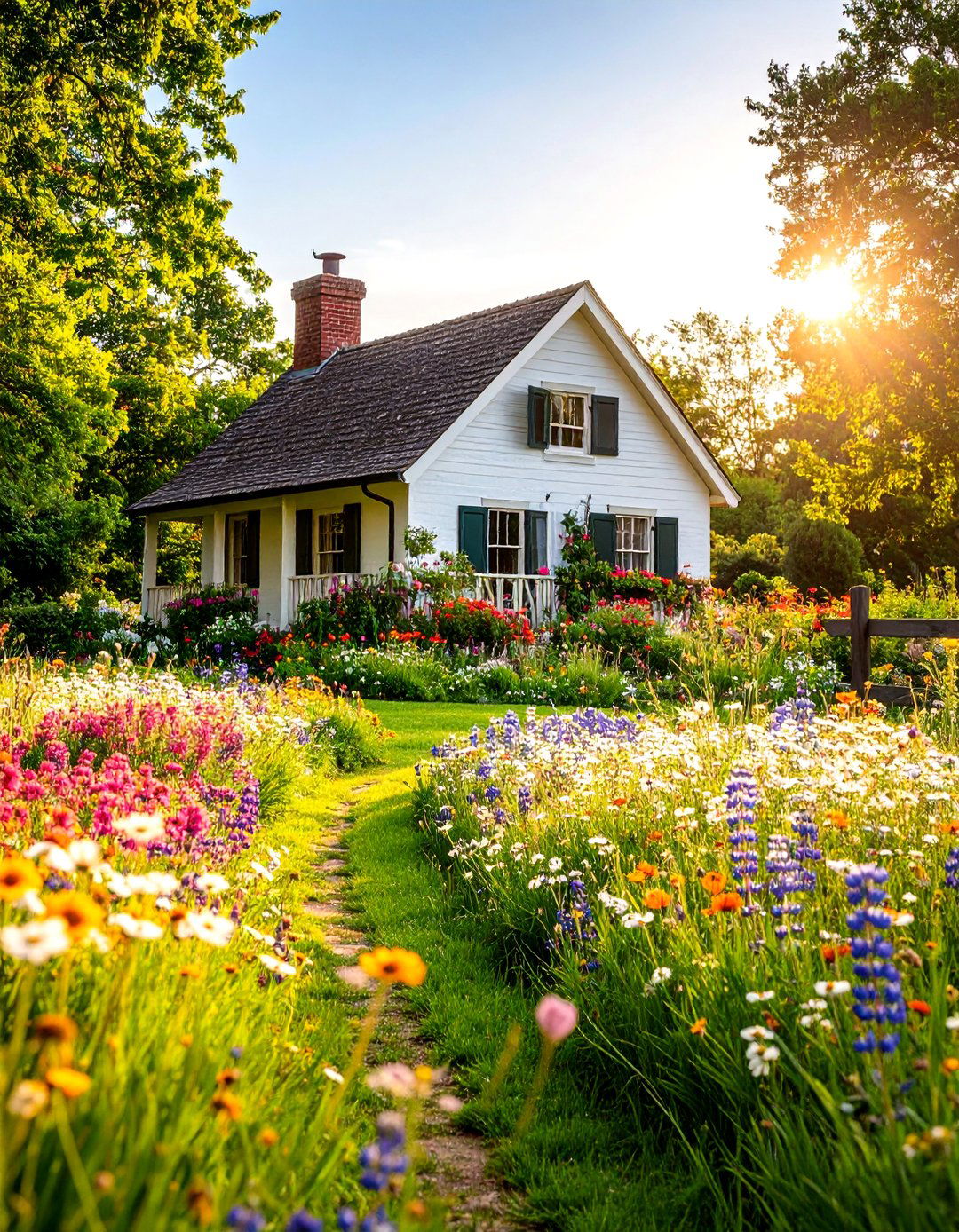 Cottage with Wildflower Meadow Setting - 24 Cottagecore House Exterior Ideas