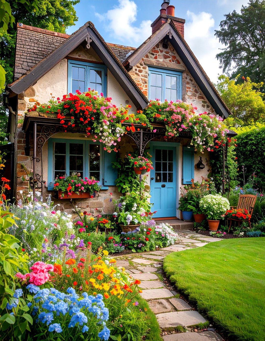 Cottage with Wrought Iron Details - 24 Cottagecore House Exterior Ideas