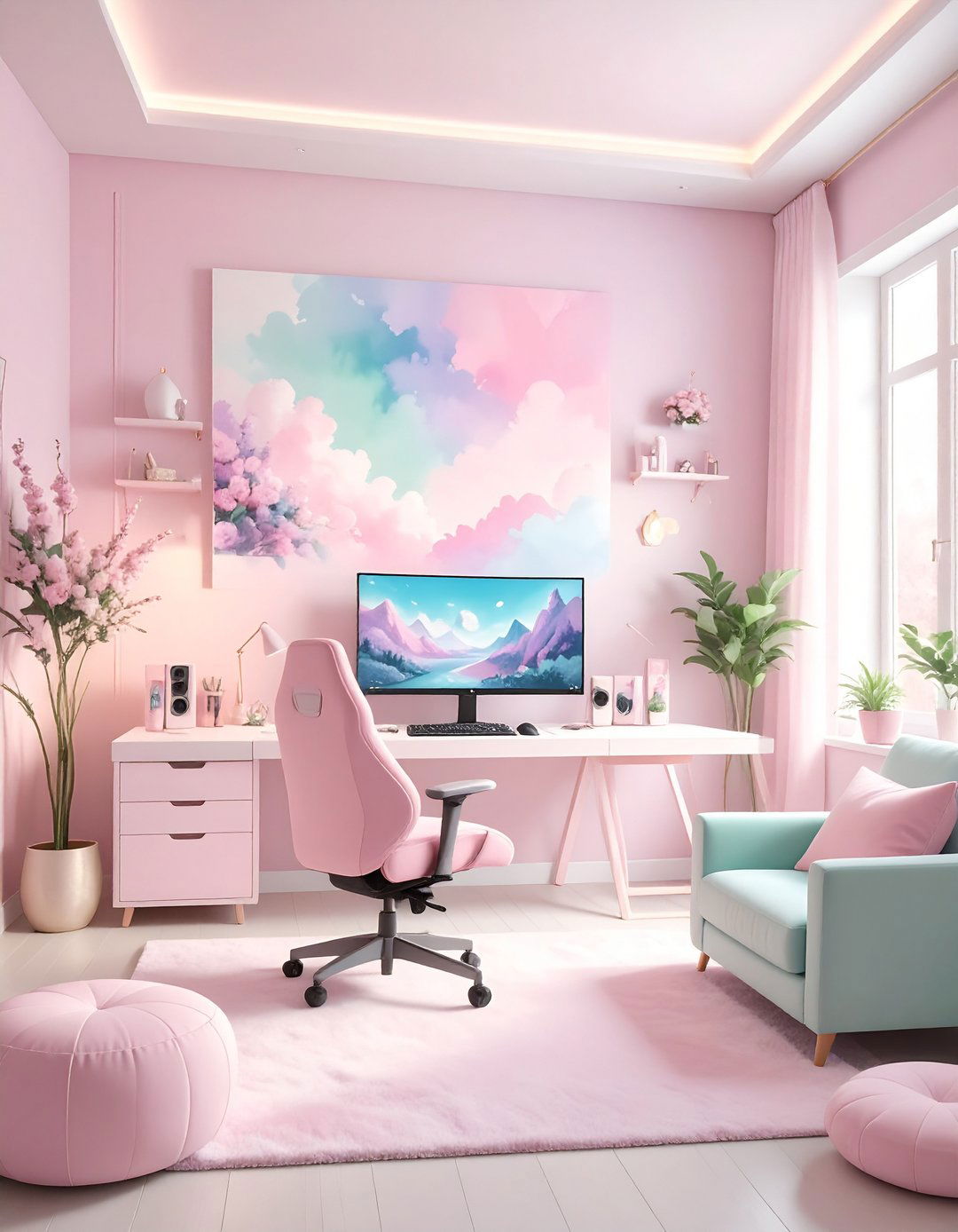 Cotton Candy Pastel Gaming Setup - 24 Pink Gaming Setup Ideas