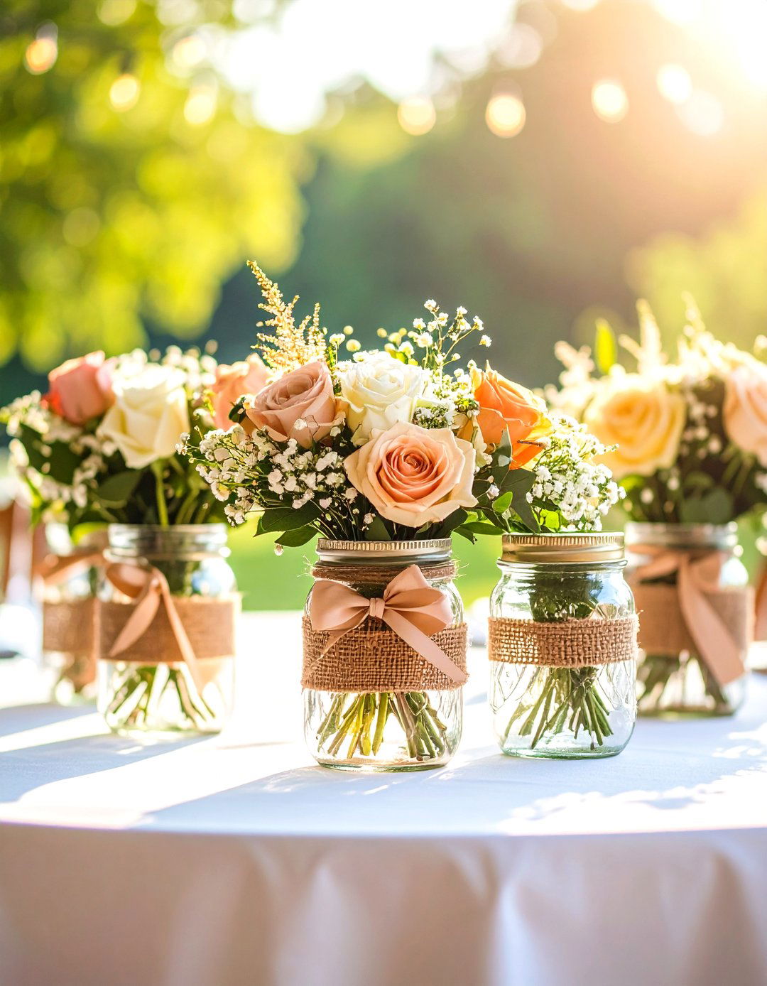 Country Chic Mason Jar Centerpieces - 24 Mason Jar Wedding Centerpieces