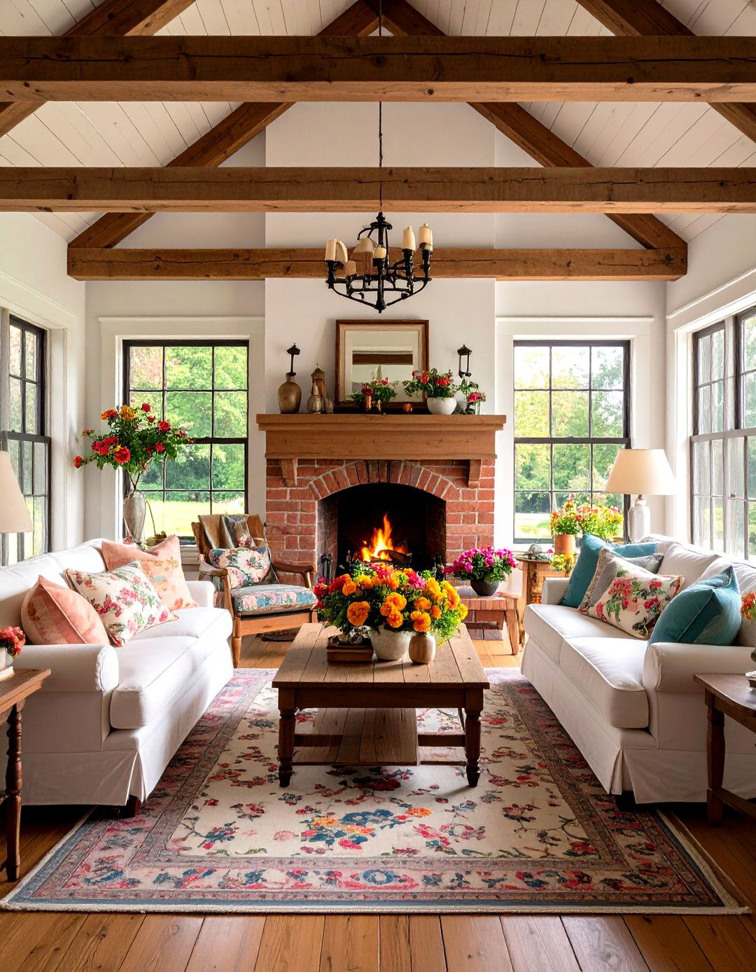 Country Cottage Fireplace With Exposed Rafter Ceiling - 24 Rooms With Fireplaces With Vaulted Ceilings Features