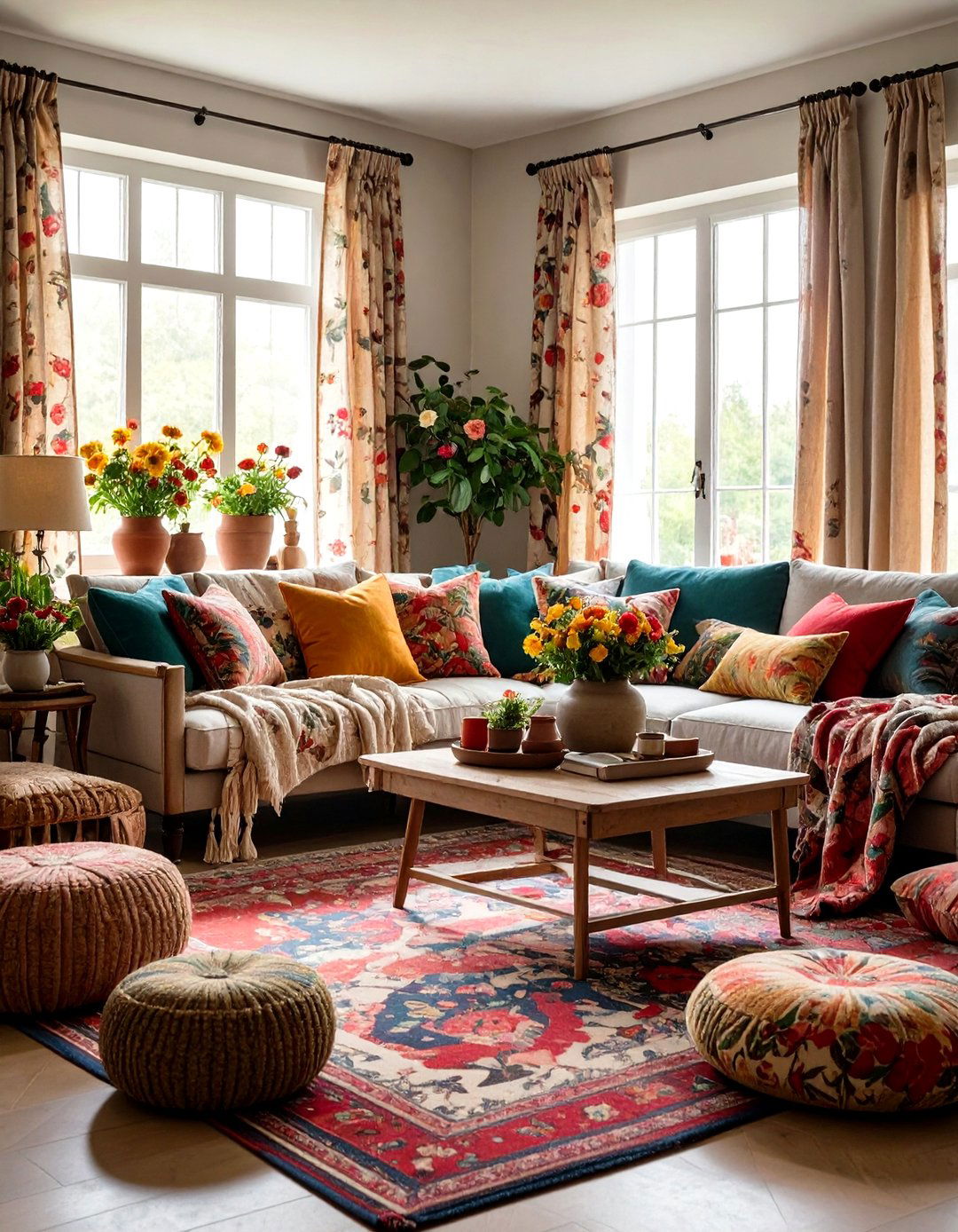 Country Cottage Floral Pattern Mix - 24 Joanna Gaines Living Room Ideas