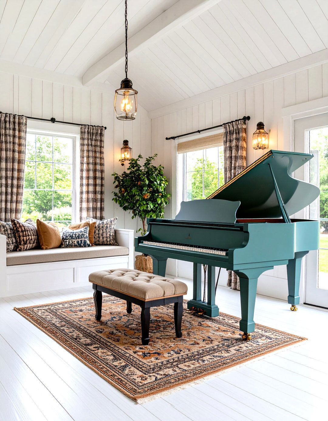 Country Farmhouse Piano Nook - 24 Piano Room Ideas