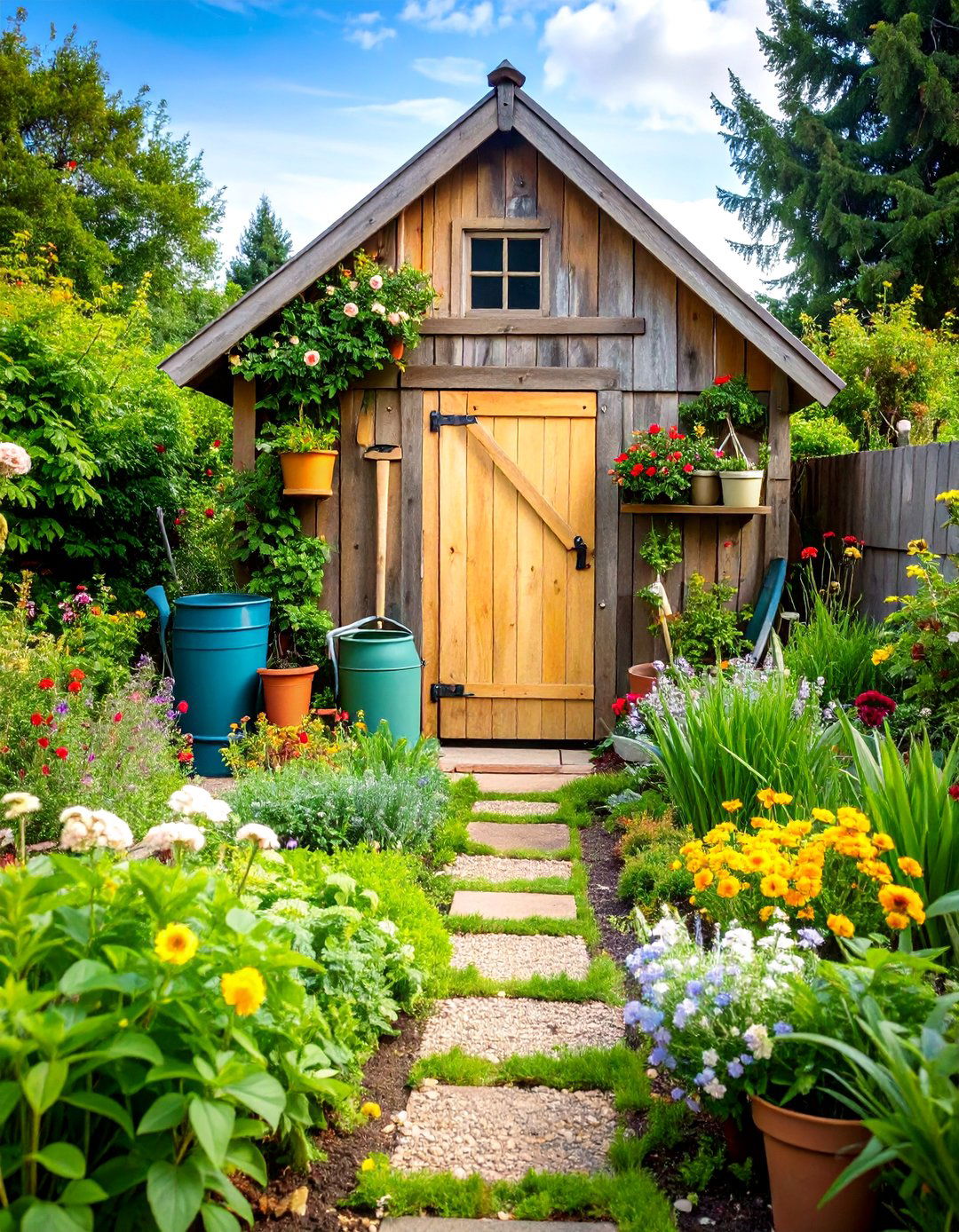 Country Garden Potting Shed with Herb Borders - 24 Garden Focal Point Ideas