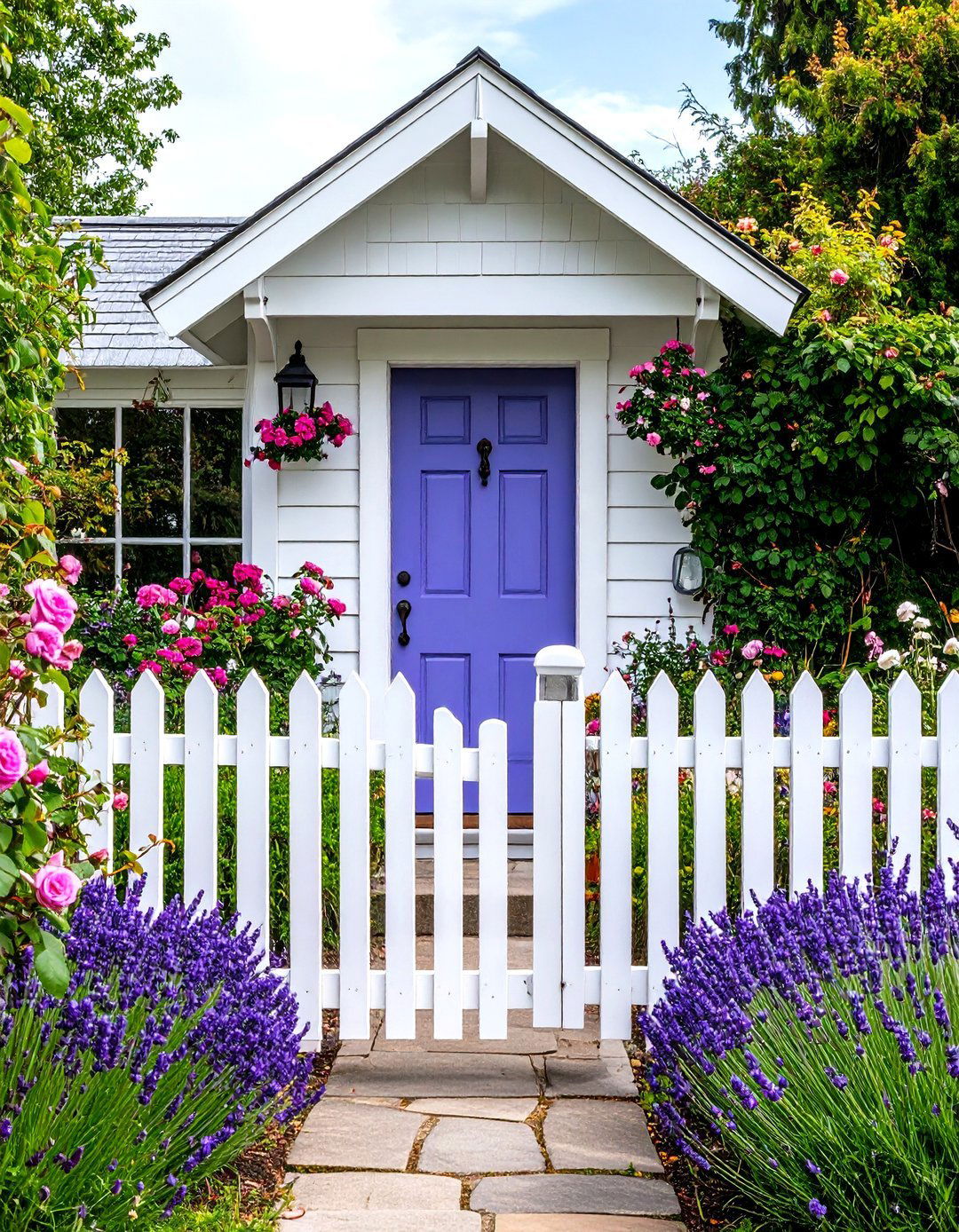 Country Lavender Door with Picket Fence - 24 Lavender Front Door Ideas