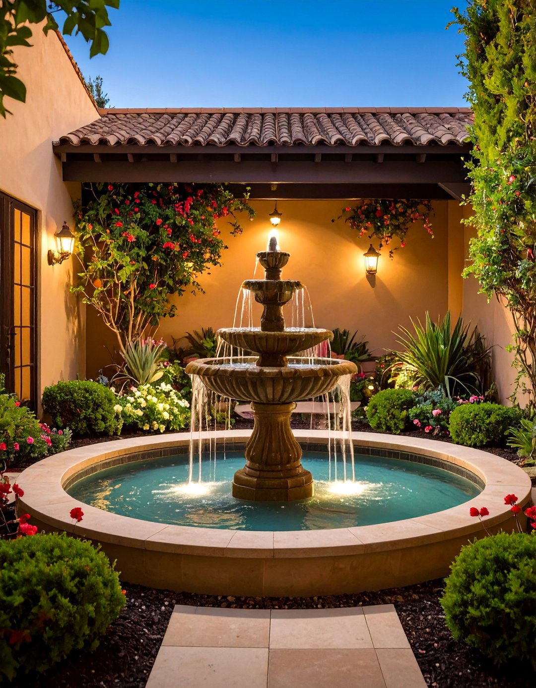 Courtyard Fountain - 24 Backyard Fountain Ideas