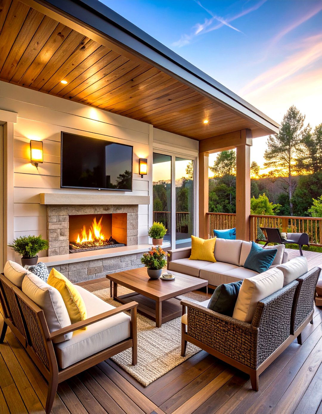 Covered Deck Fireplace With Television - 24 Covered Deck With Fireplace Ideas