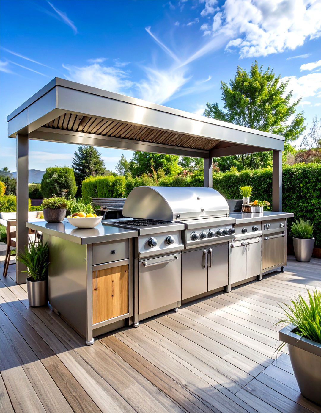Covered Deck Kitchen with Integrated Seating - 24 Summer Kitchen Ideas