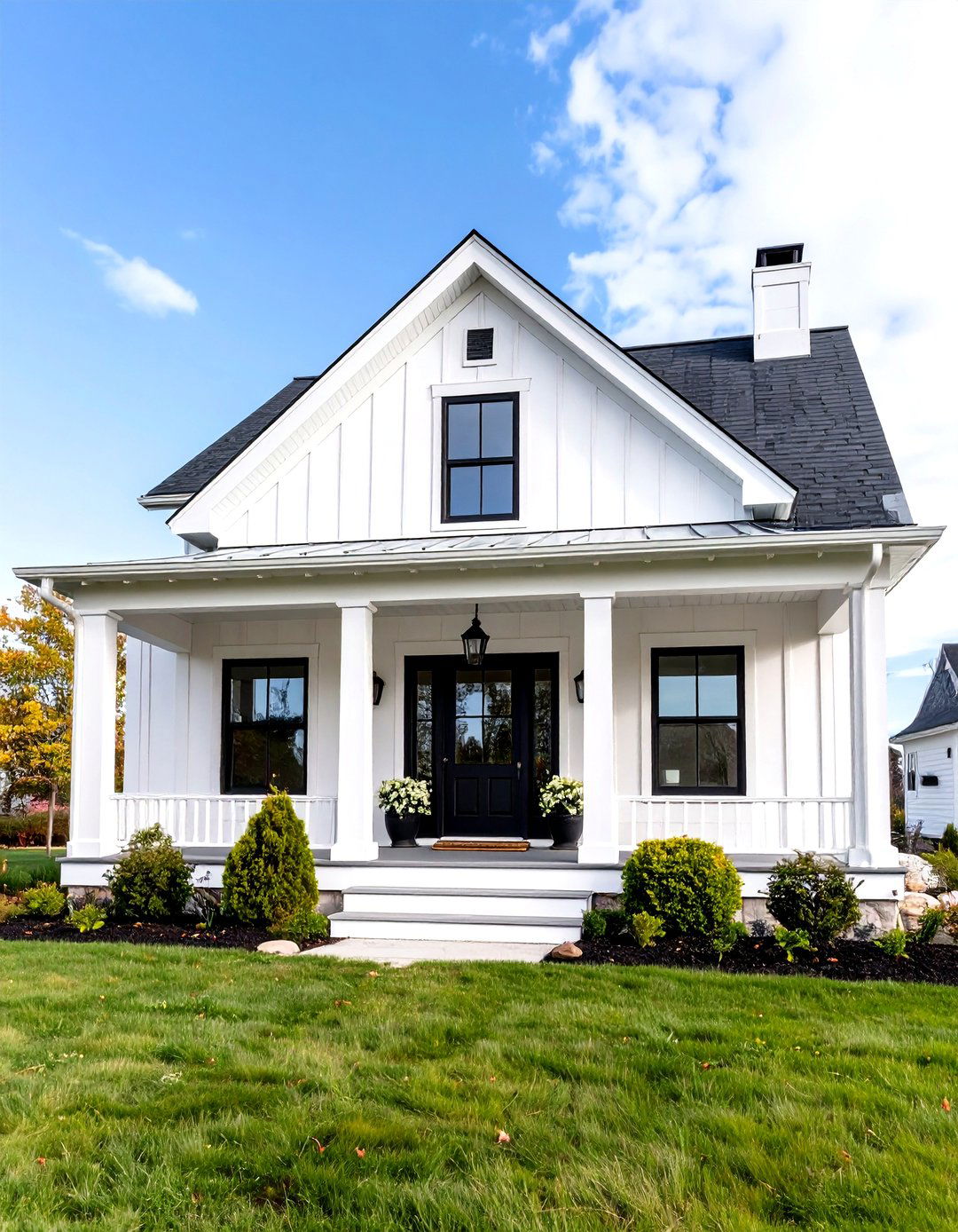Covered Entry Portico Design - 24 White Farmhouse With Black Windows Ideas
