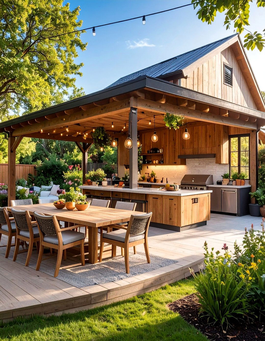 Covered Outdoor Kitchen Patio Space - 24 Barndominium Exterior Ideas