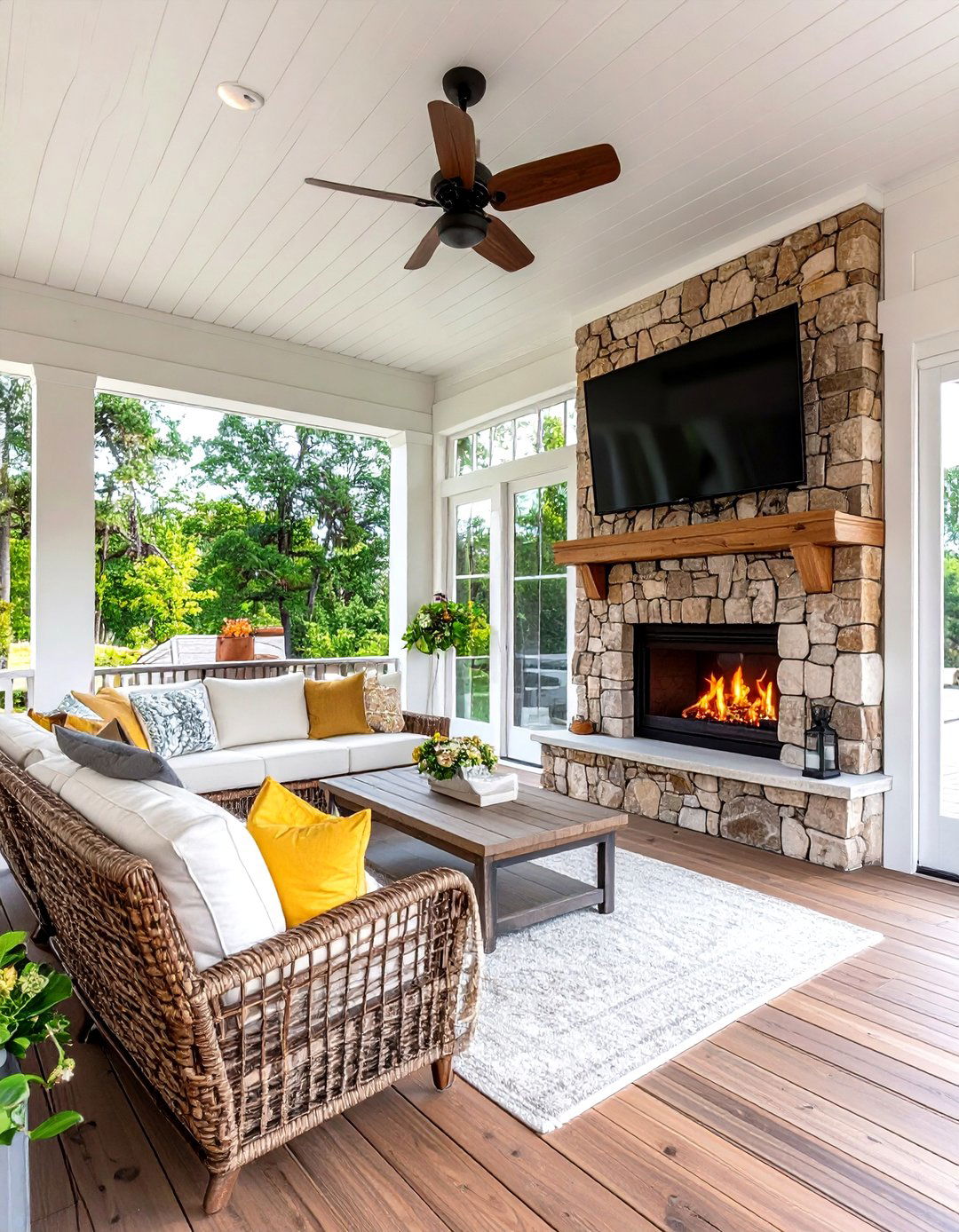 Covered Porch Entertainment Center - 24 Porch Fireplace Ideas