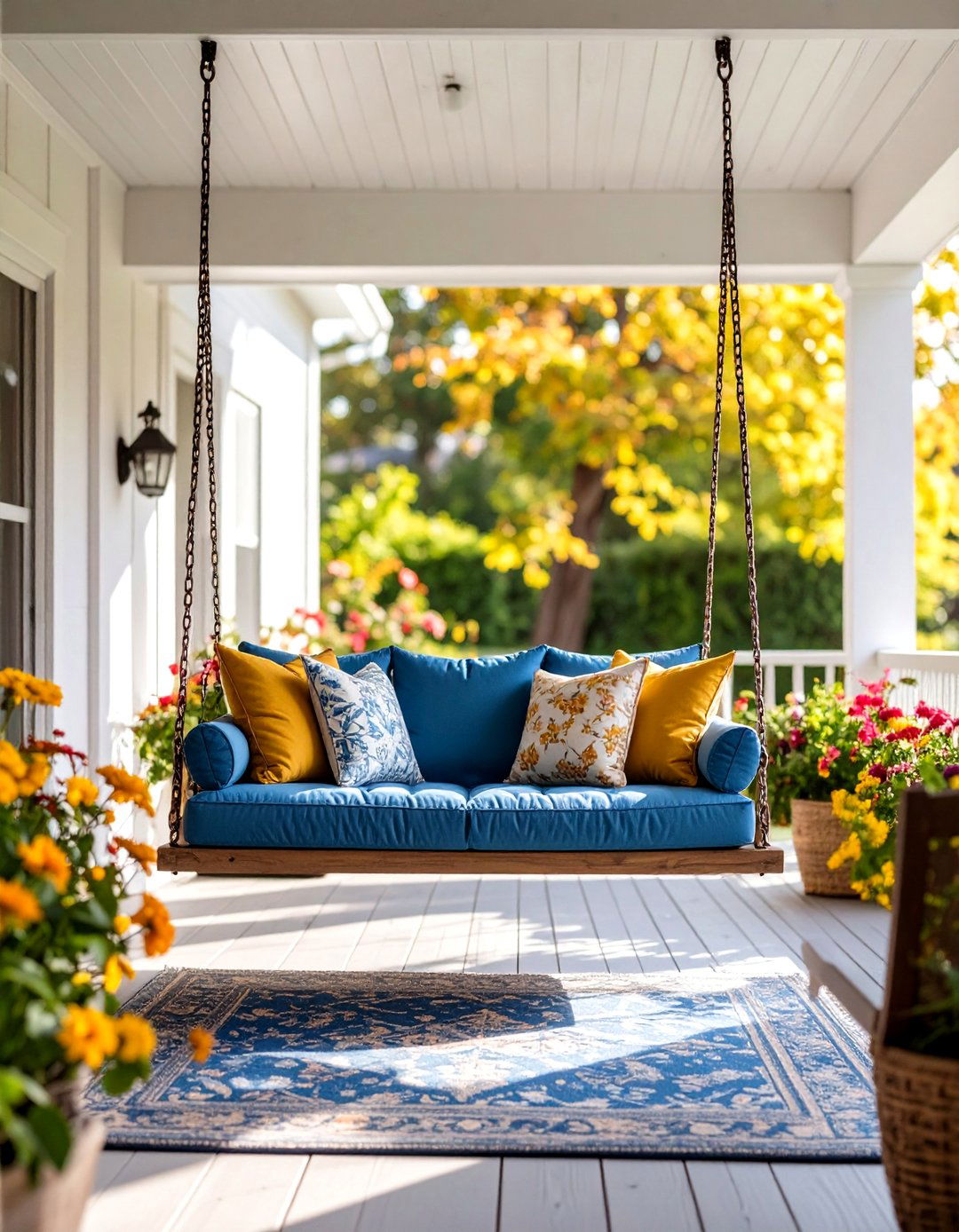 Covered Porch with Hanging Swing Seating Areas - 24 Covered Porch Ideas