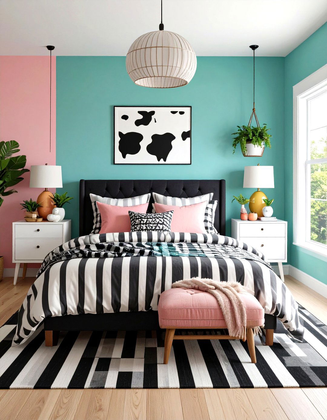 Cow Print Indie Room with Bold Pattern Mixing - 24 Indie Room Ideas