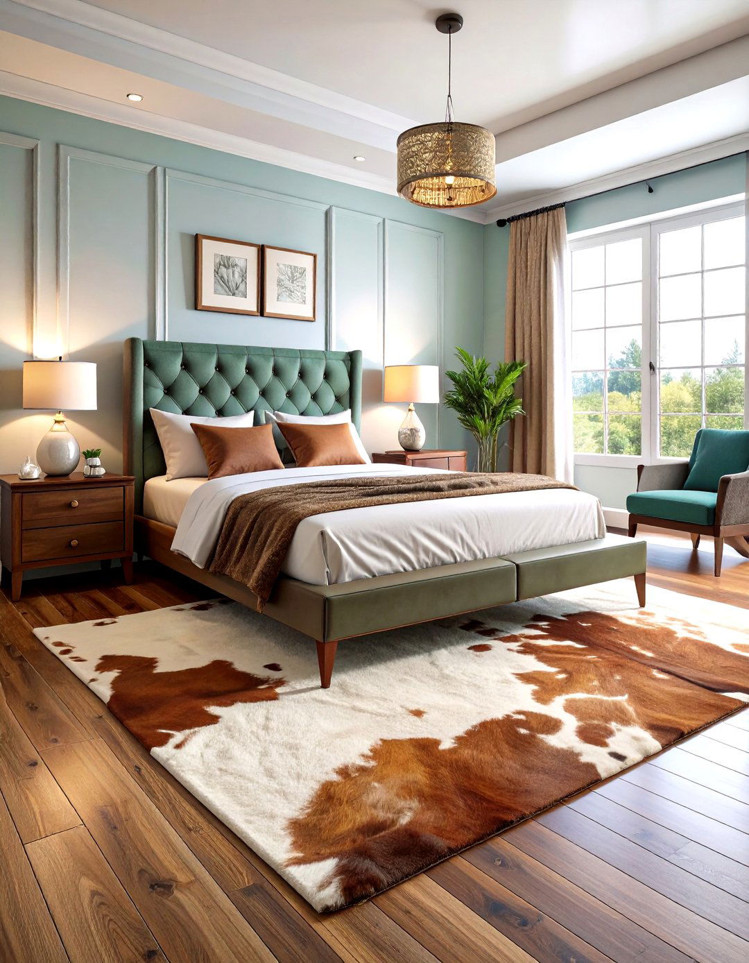 Cowhide Rug Accent Piece - 24 Rustic Bedroom Ideas