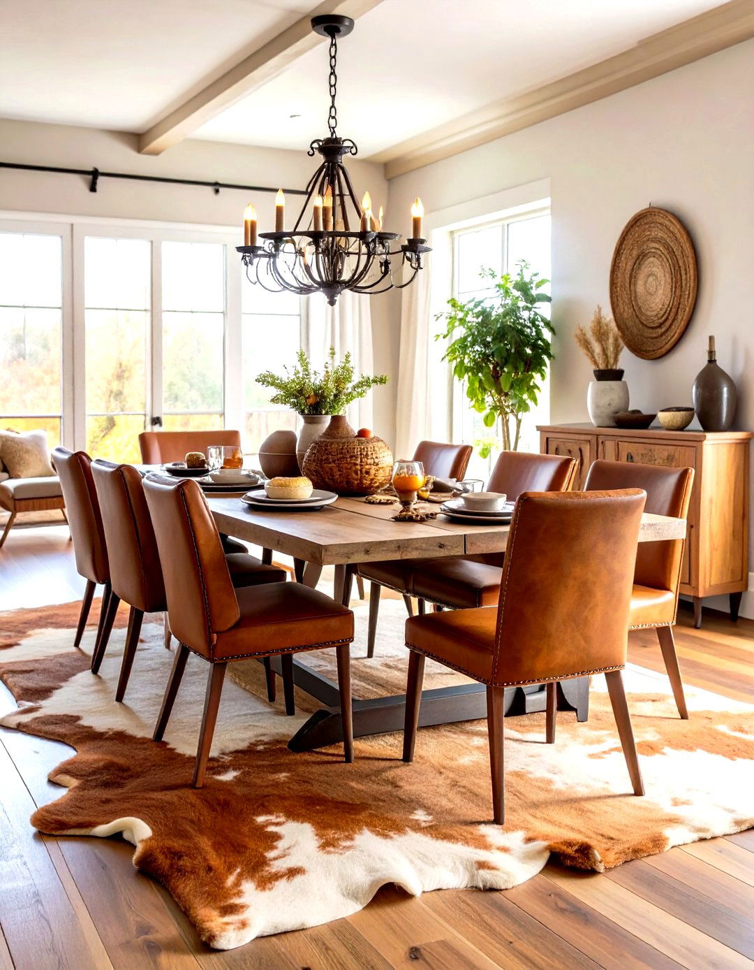 Cowhide Rug Dining Spaces - 24 Western Decor Ideas