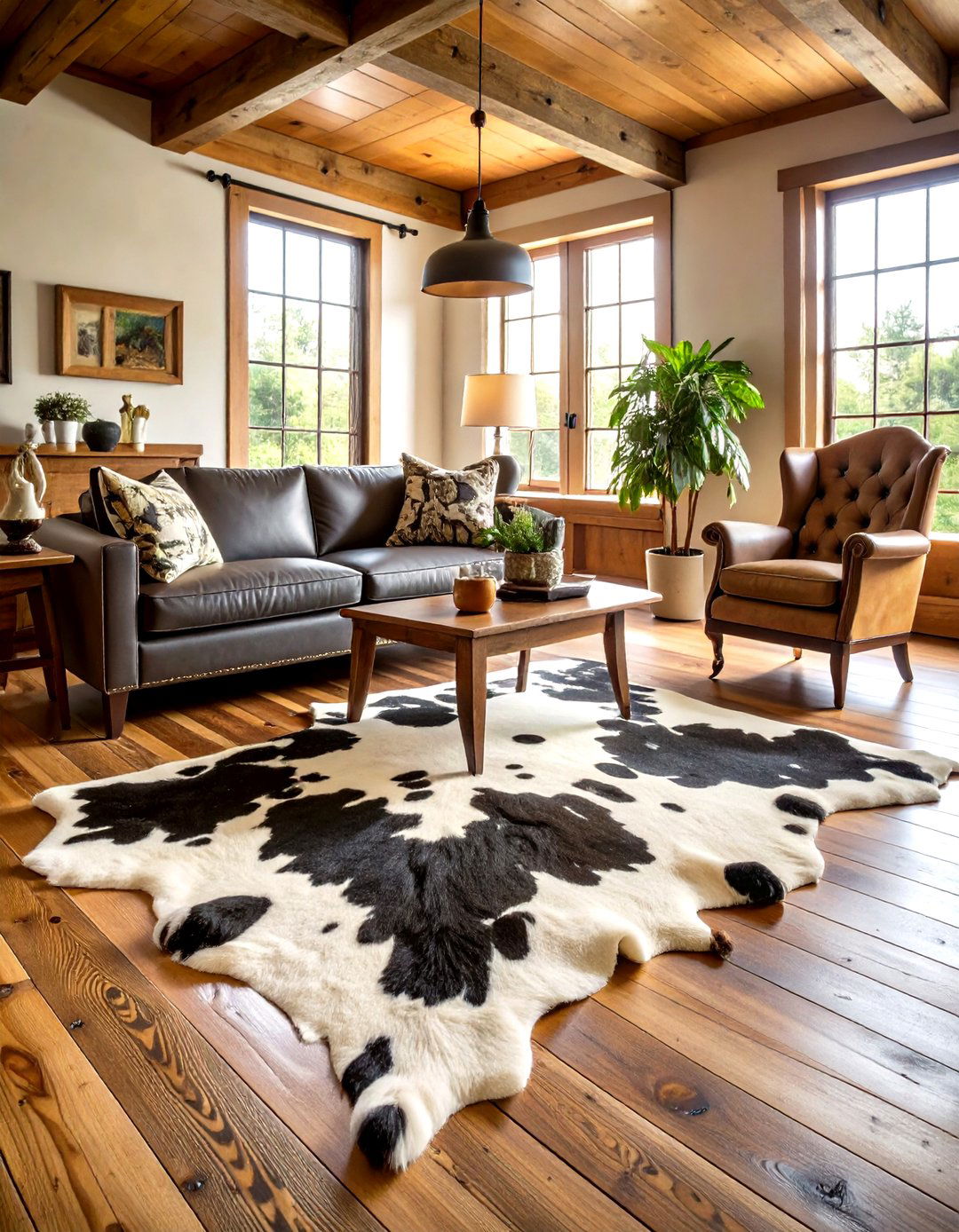 Cowhide Rug Foundations - 24 Western Living Room Ideas