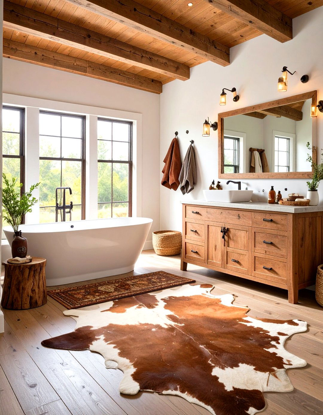 Cowhide and Leather Western Bathroom with Ranch Styling - 24 Western Bathroom Ideas